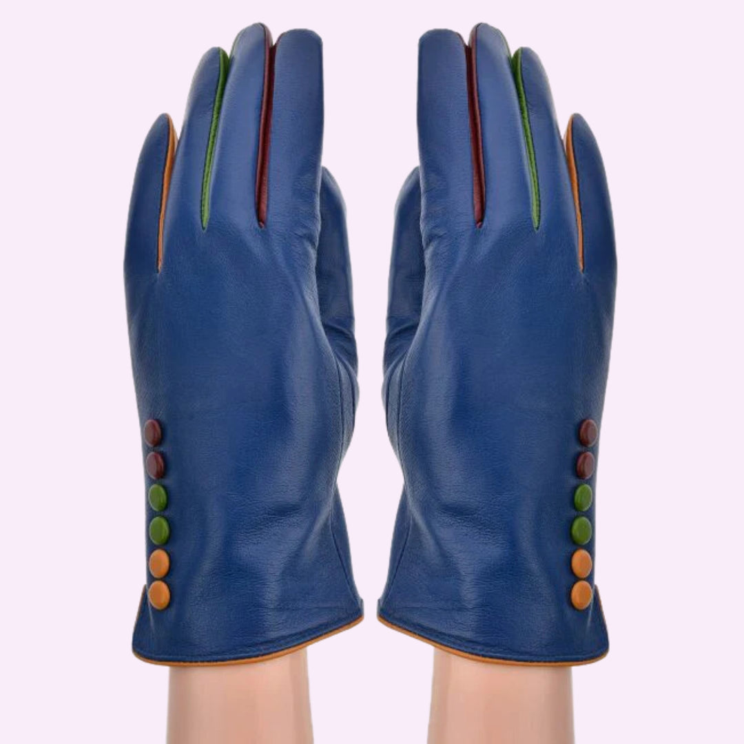 Three Colour Button Leather Glove