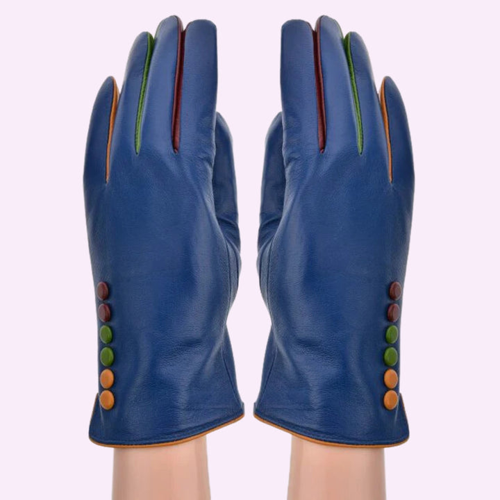 Three Colour Button Leather Glove