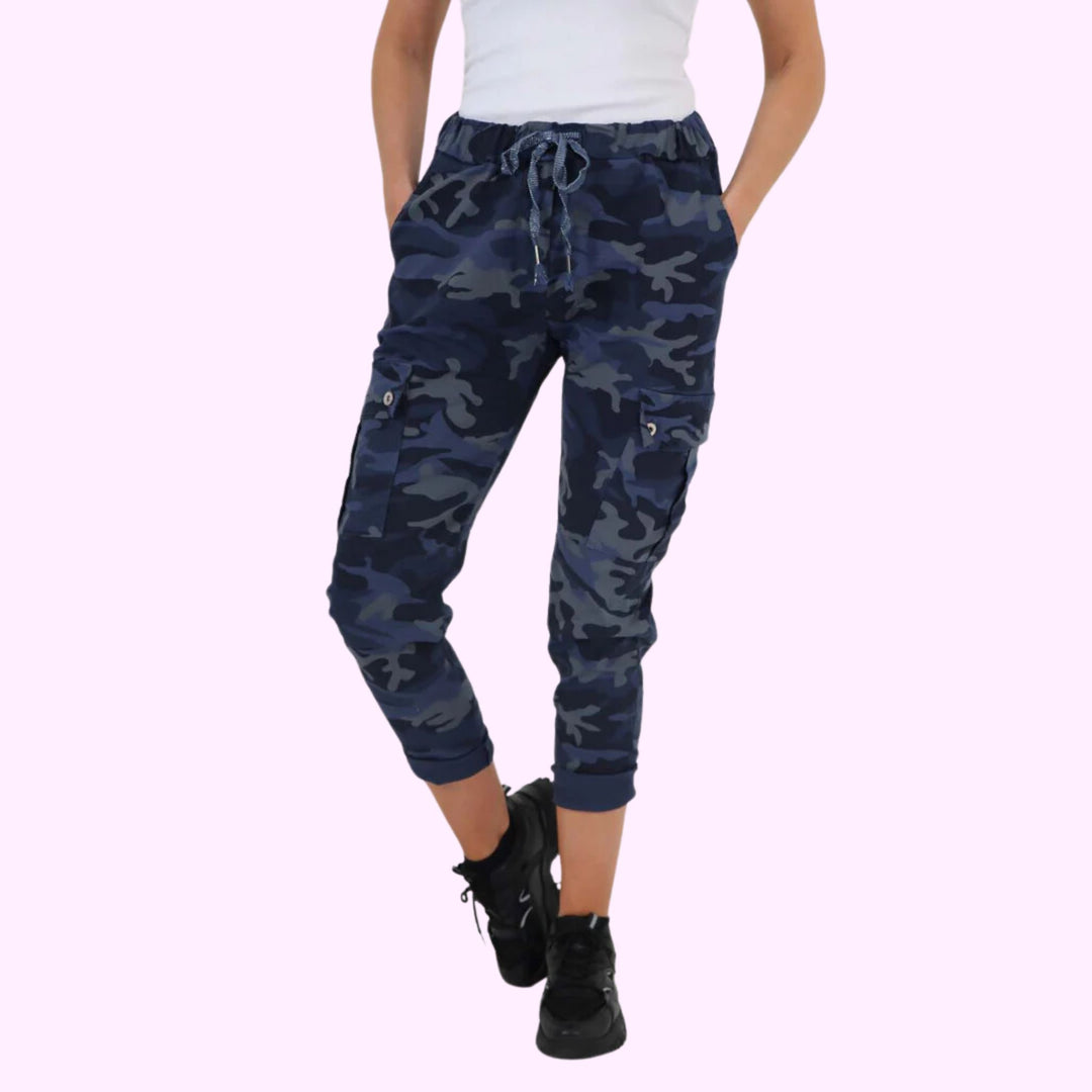 Italian Drawstring Camo Side Pockets Cargo Trousers