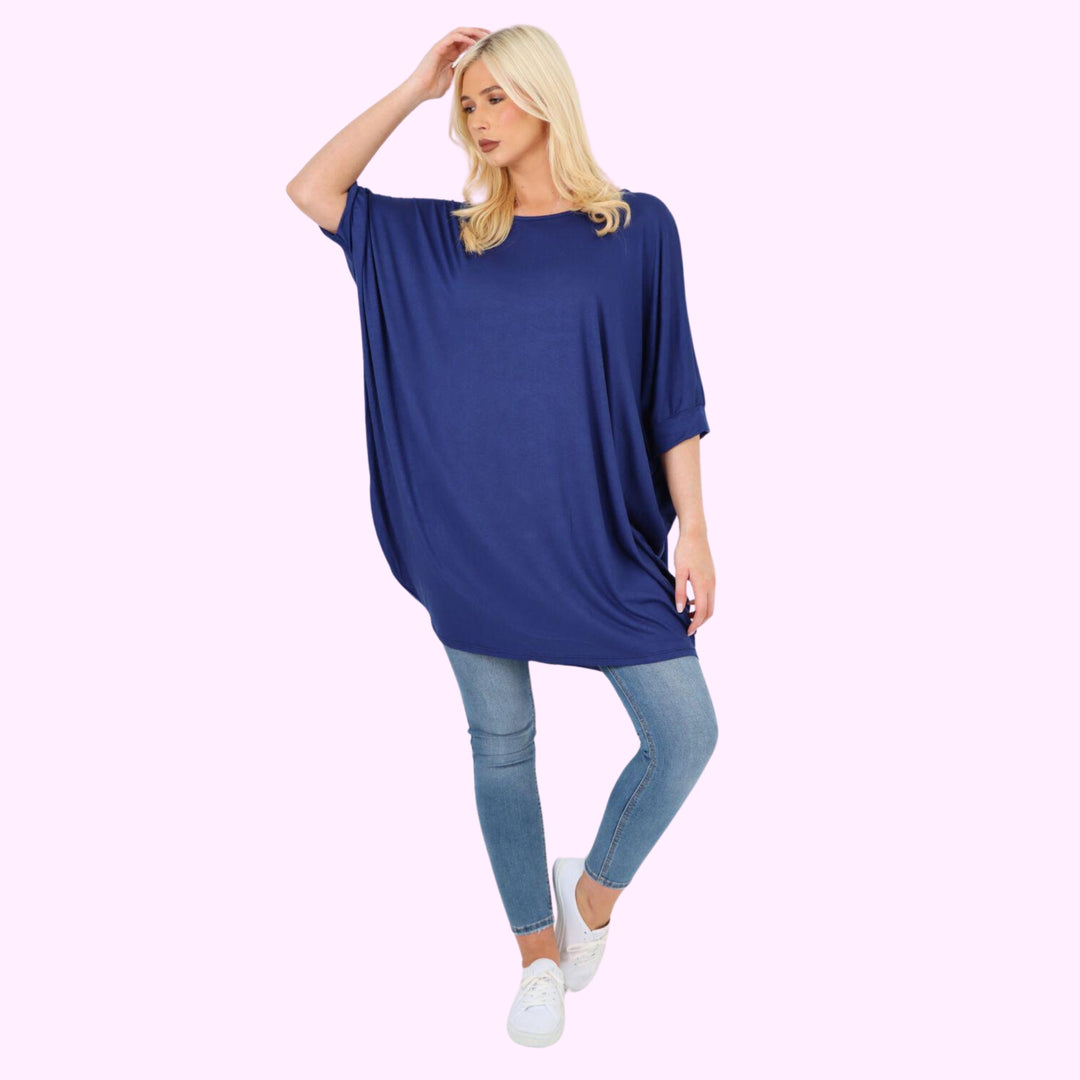 Italian Oversized Plain Batwing Sleeve Top