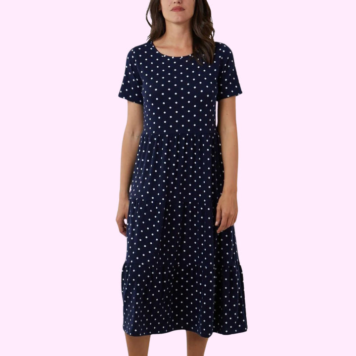 POLKA DOT SMOCK TIERED MIDI DRESS