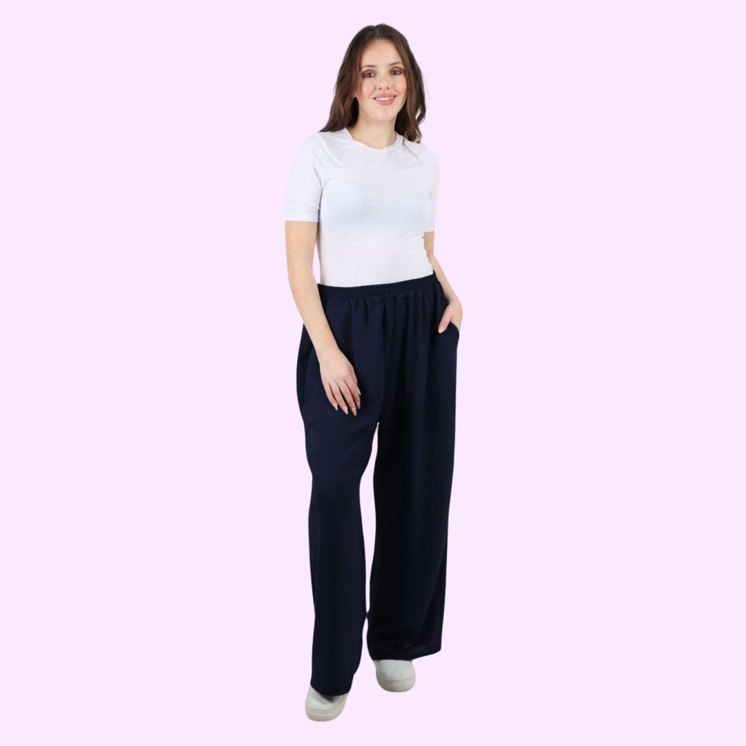 Italian Plain Elasticated Waist Side Pockets Cotton Trousers