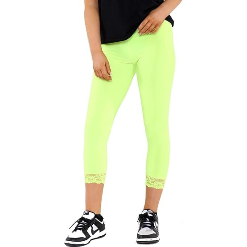 3/4 Neon Cropped Capri Lace Trim Leggings