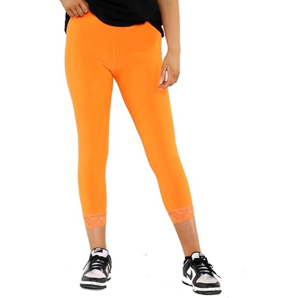 3/4 Neon Cropped Capri Lace Trim Leggings