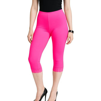 3/4 Neon Cropped Capri Lace Trim Leggings