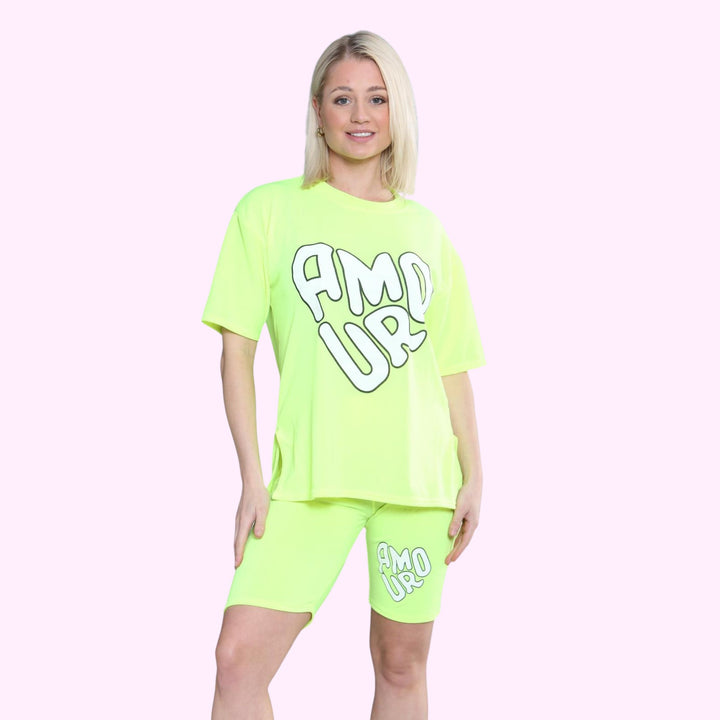 AMOUR Print Cycling Short Co Ord T Shirt Set