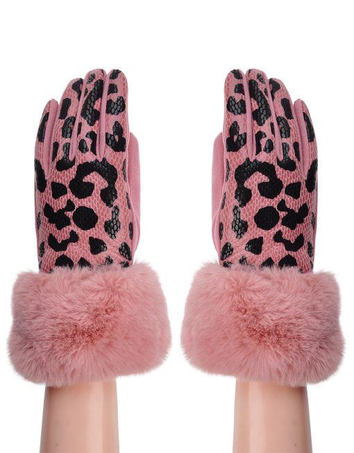 Leopard printed fur trim Gloves