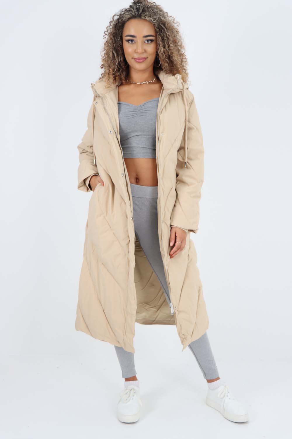 Italian Quilted Hooded Long Jacket Coat