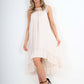 Italian Lace Neckline Dipped Hem Dress