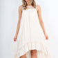 Italian Lace Neckline Dipped Hem Dress