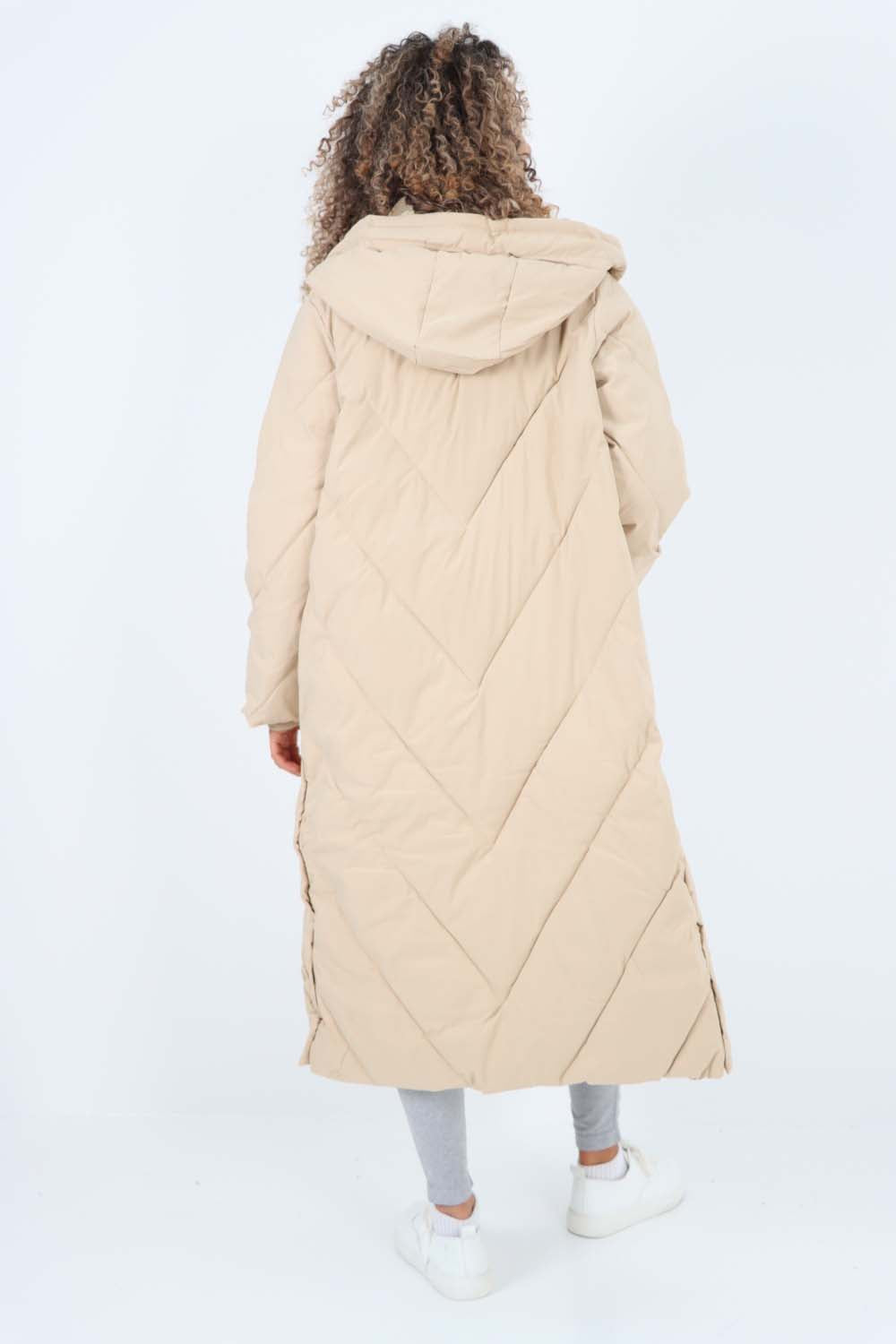 Italian Quilted Hooded Long Jacket Coat