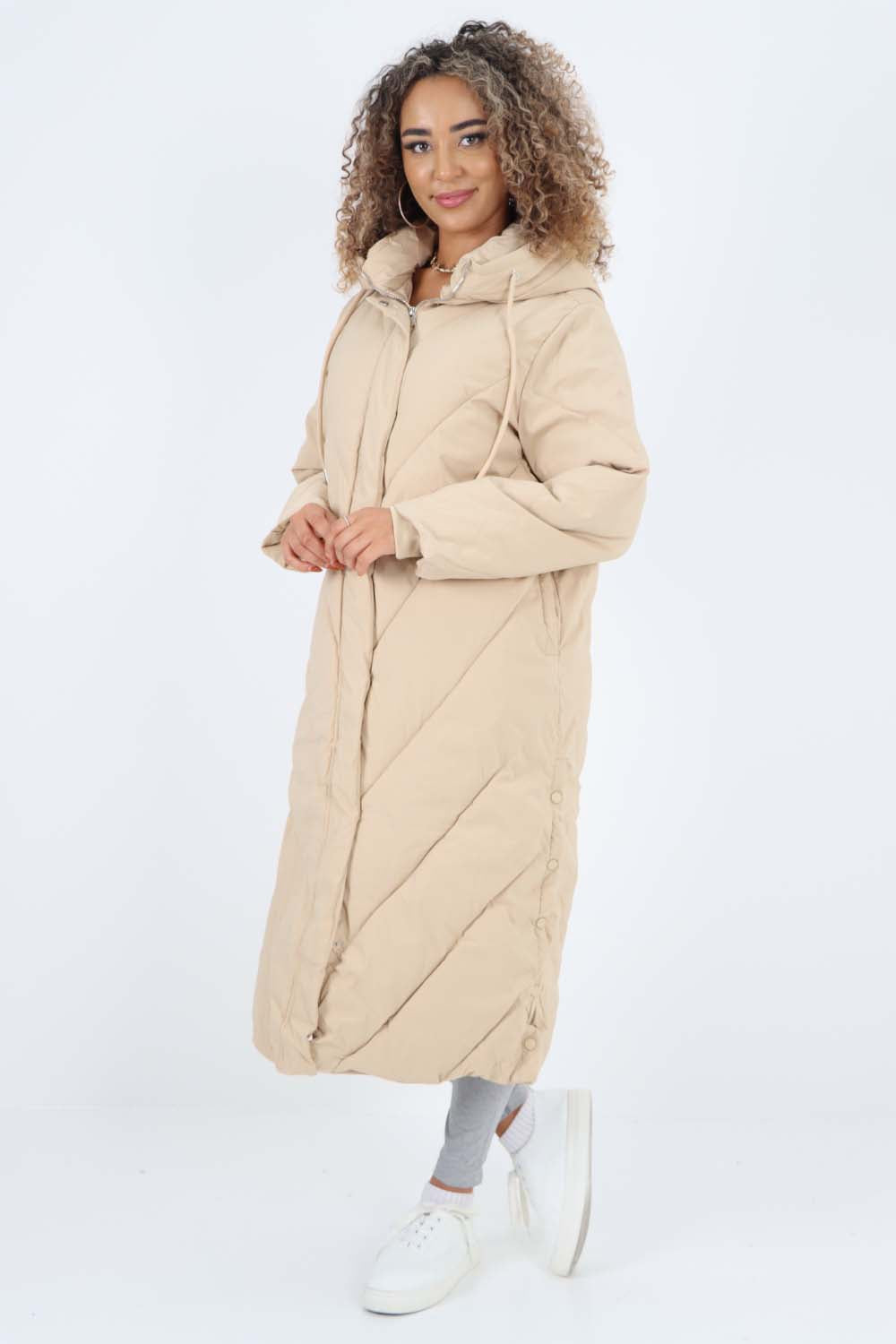 Italian Quilted Hooded Long Jacket Coat