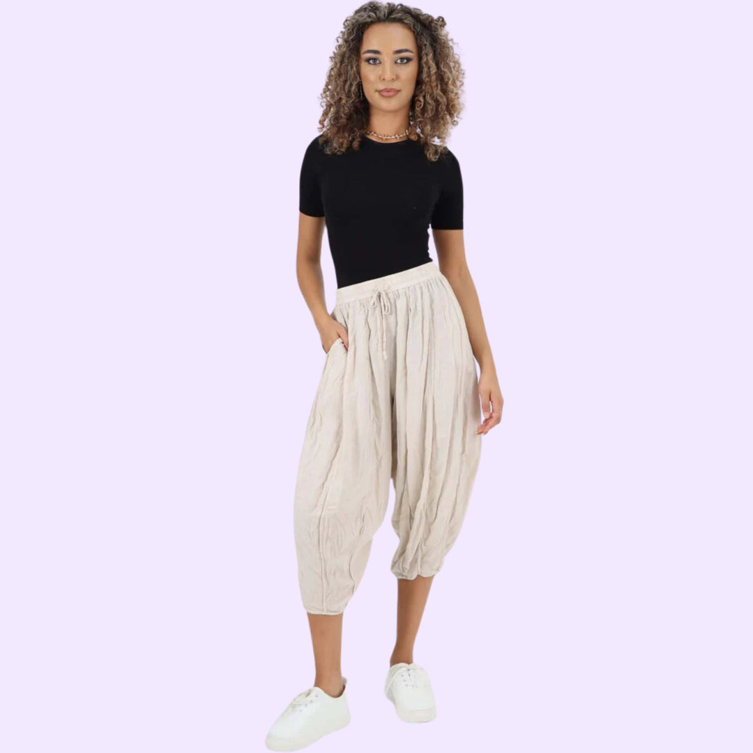 Italian Panelled 3/4 Length Linen Joggers