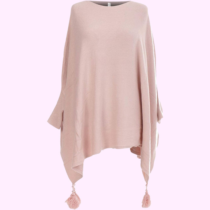 Italian Boxy Batwing Tassels Poncho