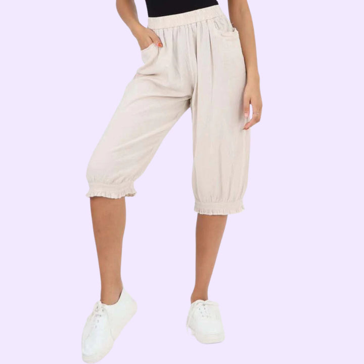 Italian Frill Hem 3/4 Linen Jogger