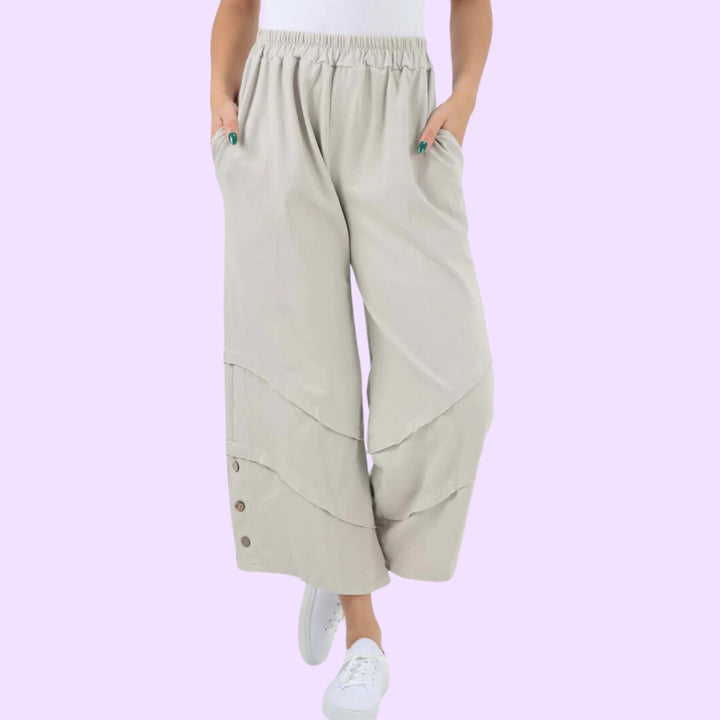 Plain Button Hem Pocket Trouser