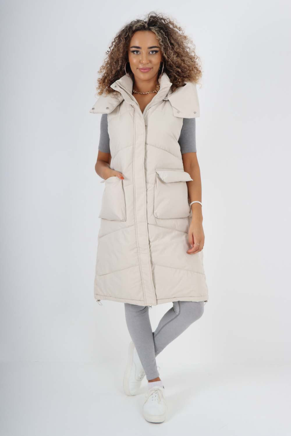 Italian Padded Pockets Hooded Long Gilet