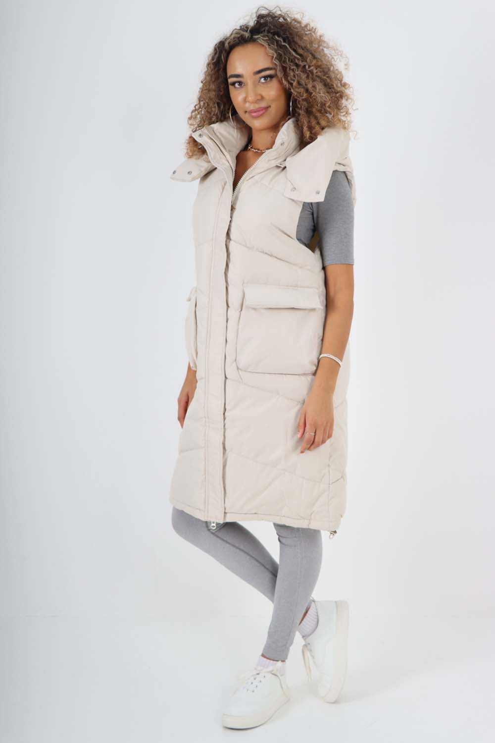 Italian Padded Pockets Hooded Long Gilet