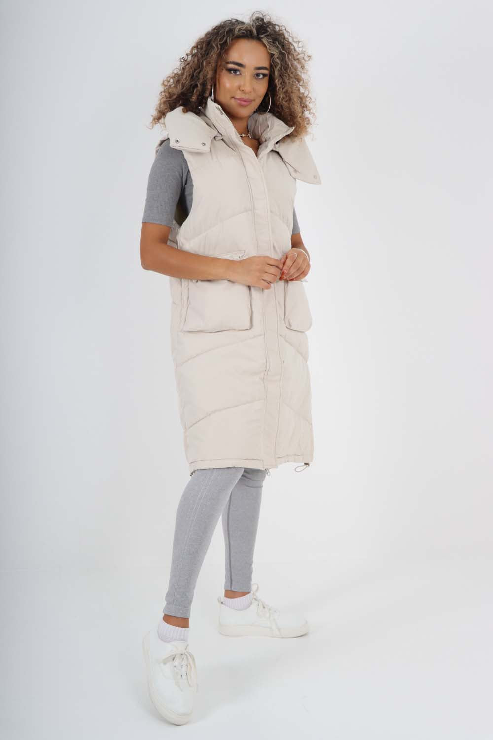 Italian Padded Pockets Hooded Long Gilet