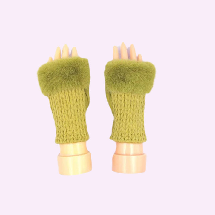 Stitch Knitted Pattern Fingerless Faux Fur Gloves