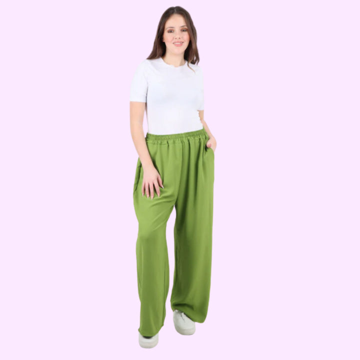 Italian Plain Elasticated Waist Side Pockets Cotton Trousers