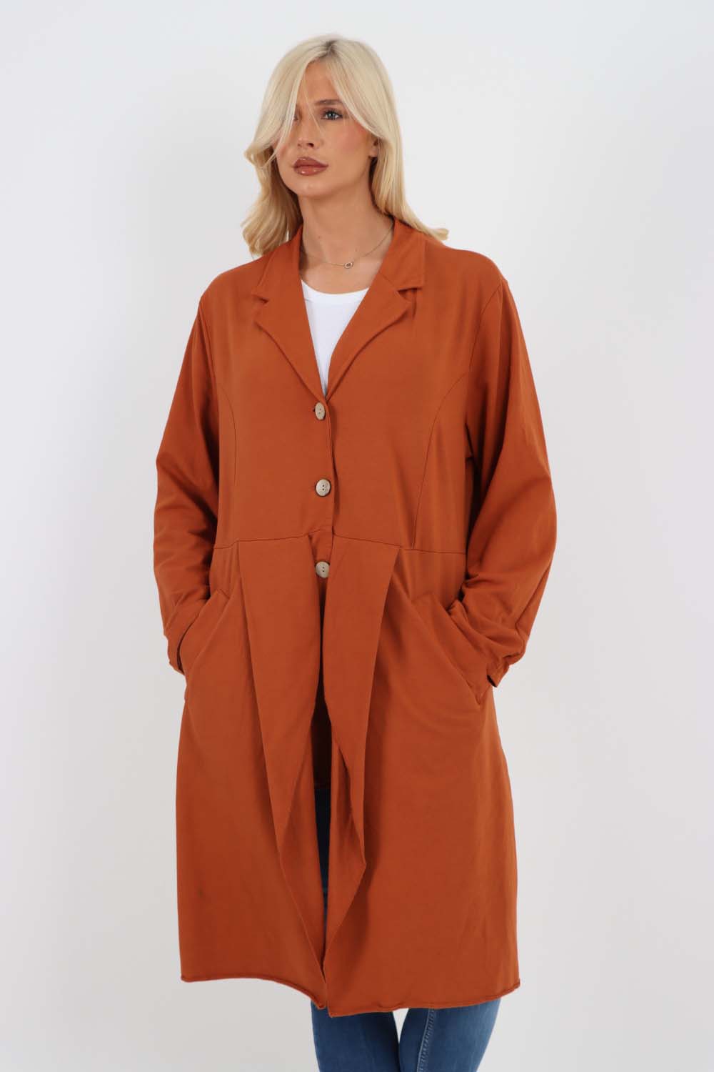 Italian Front Button Fastening Longline Cotton Cardigan