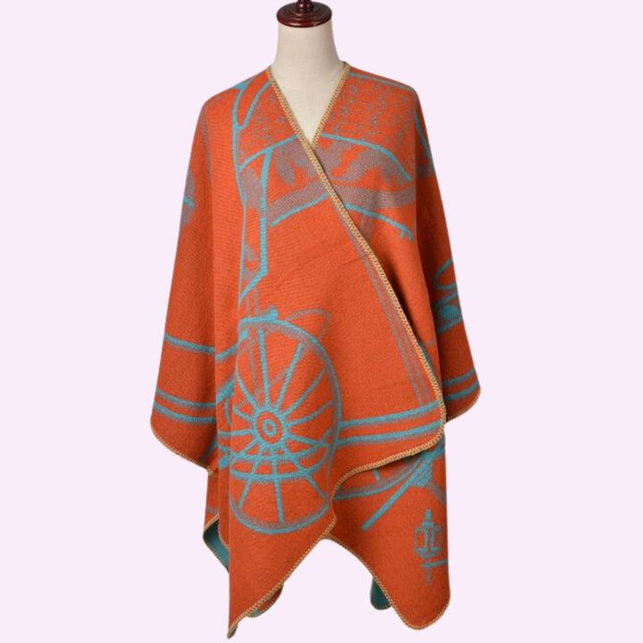 Wheel Print open Poncho Wrap