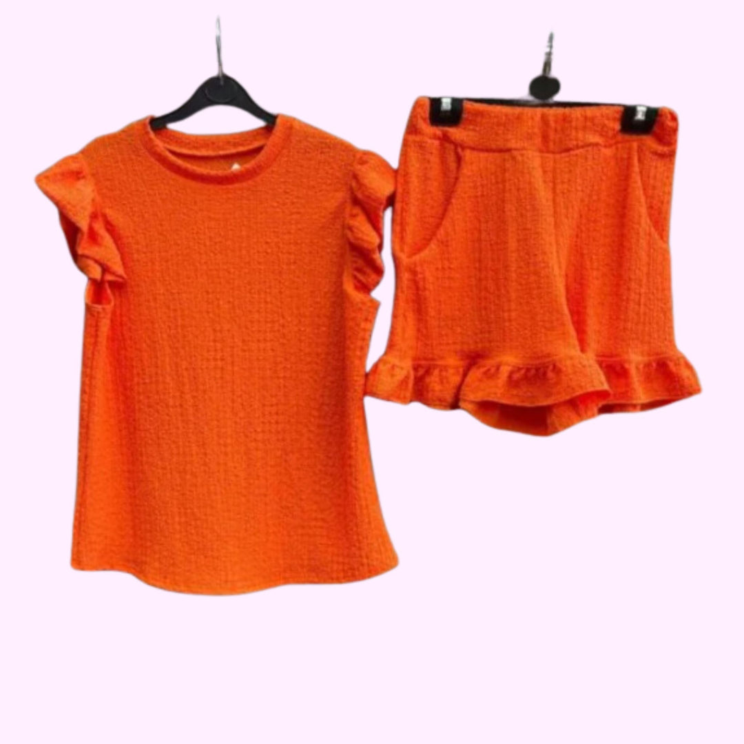 Italian Womens Ladies Frill Sleeve 2 Pcs Short Set