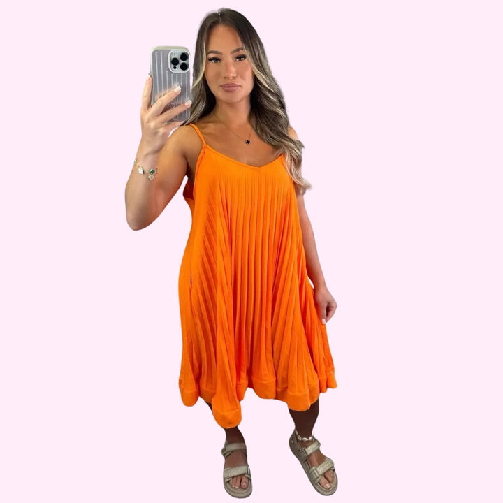 Pleated Frill Strappy Cami Dress