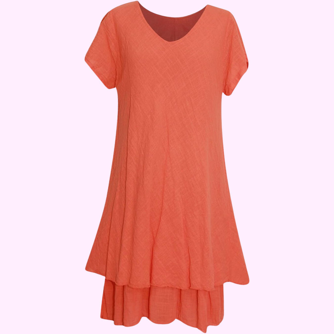 Short-Sleeved V-Neck Swing Dress