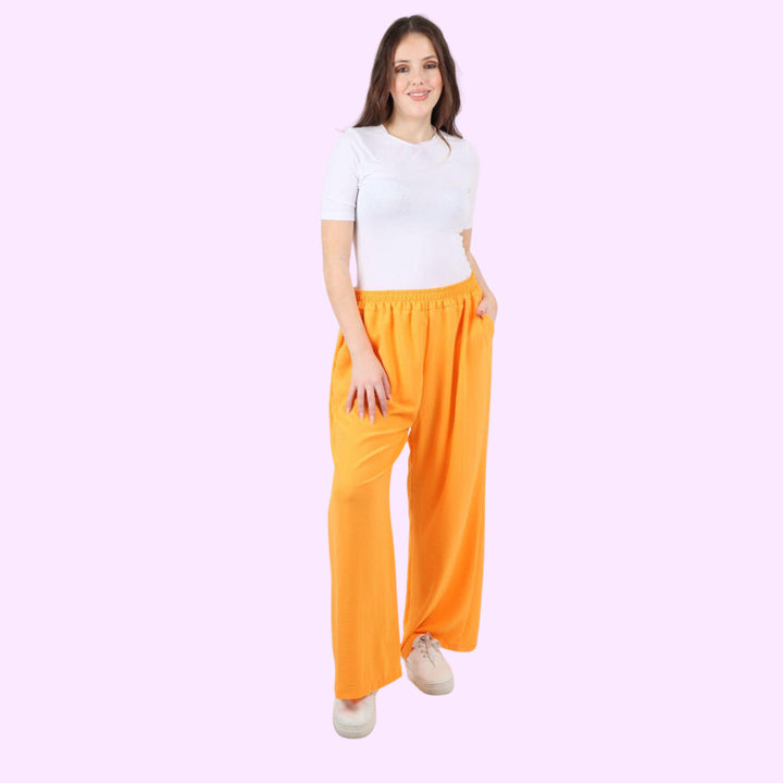 Italian Plain Elasticated Waist Side Pockets Cotton Trousers