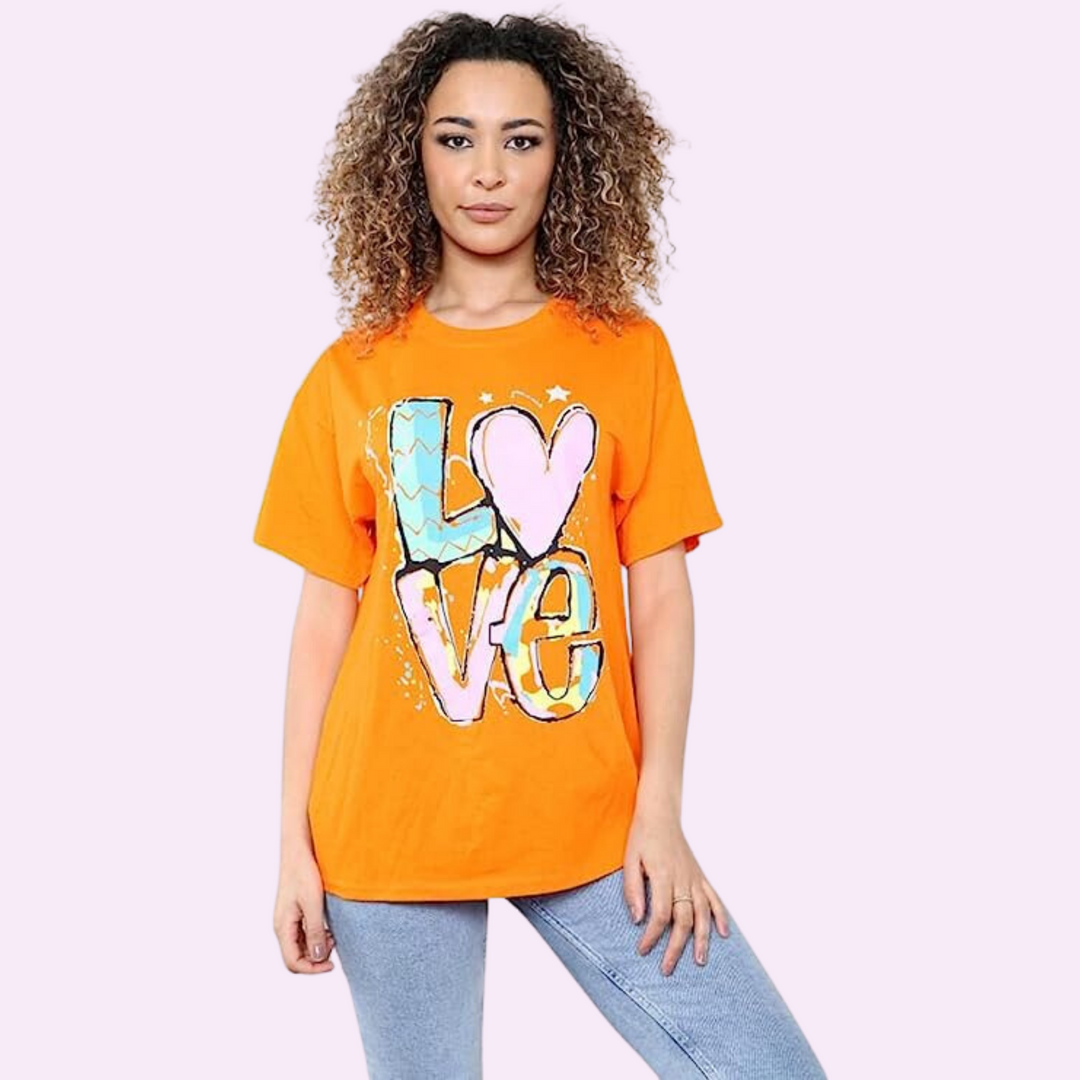 Love Print T-Shirt Top Oversized