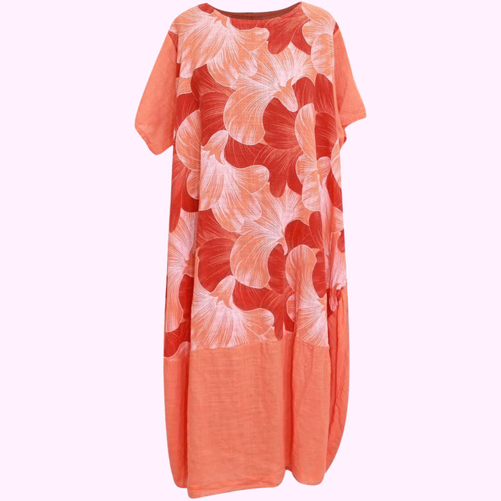 Round Neck Short Sleeves Floral Beach Dress