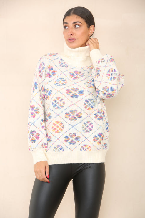 Roll Neck Clover Print Jumper