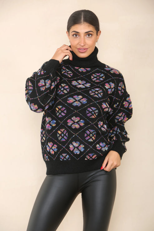 Roll Neck Clover Print Jumper