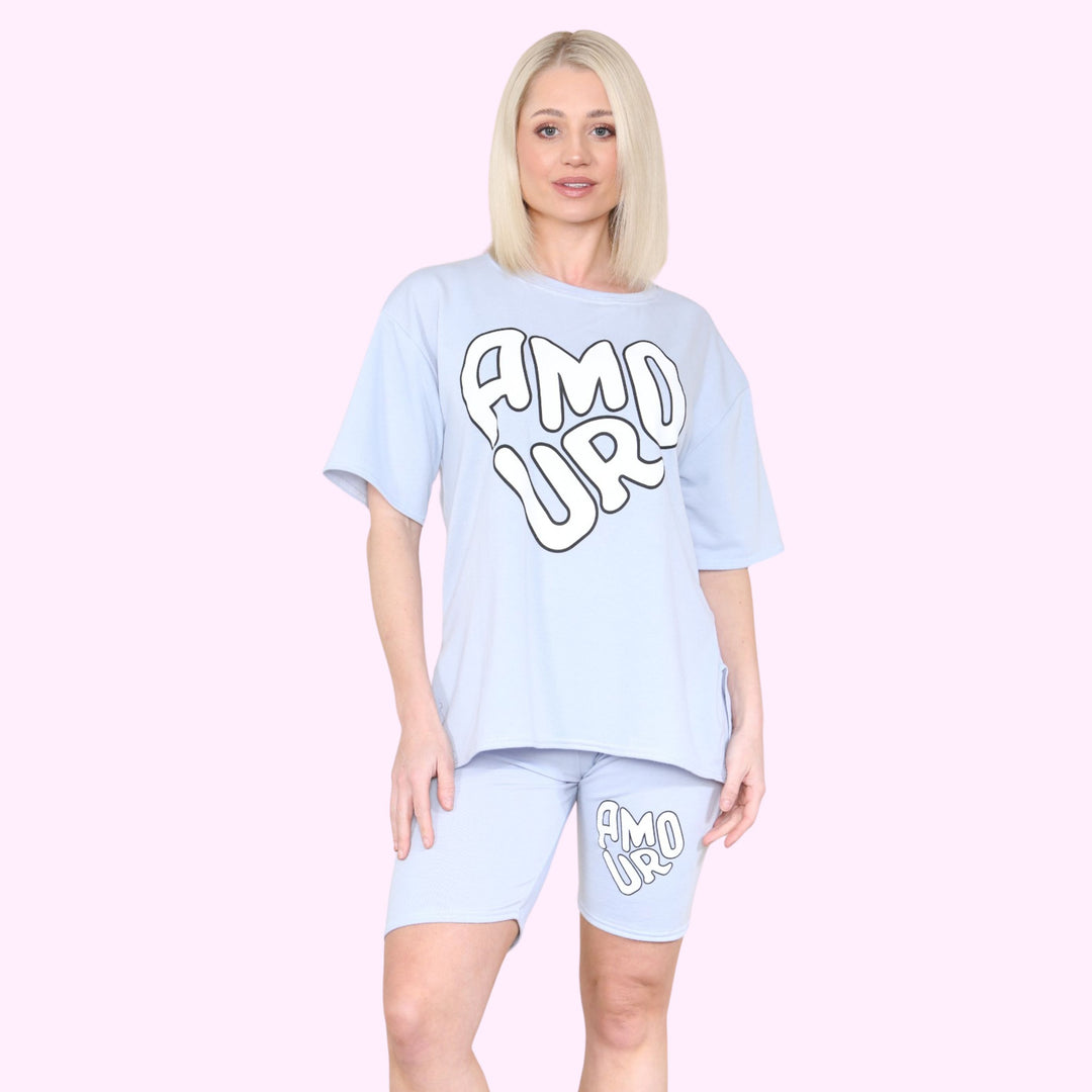 AMOUR Print Cycling Short Co Ord T Shirt Set