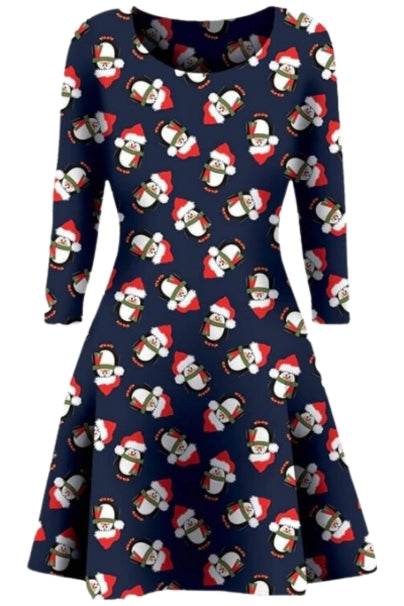 Penguin Print Christmas Dress