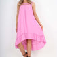 Italian Lace Neckline Dipped Hem Dress
