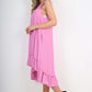 Italian Lace Neckline Dipped Hem Dress