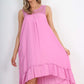 Italian Lace Neckline Dipped Hem Dress