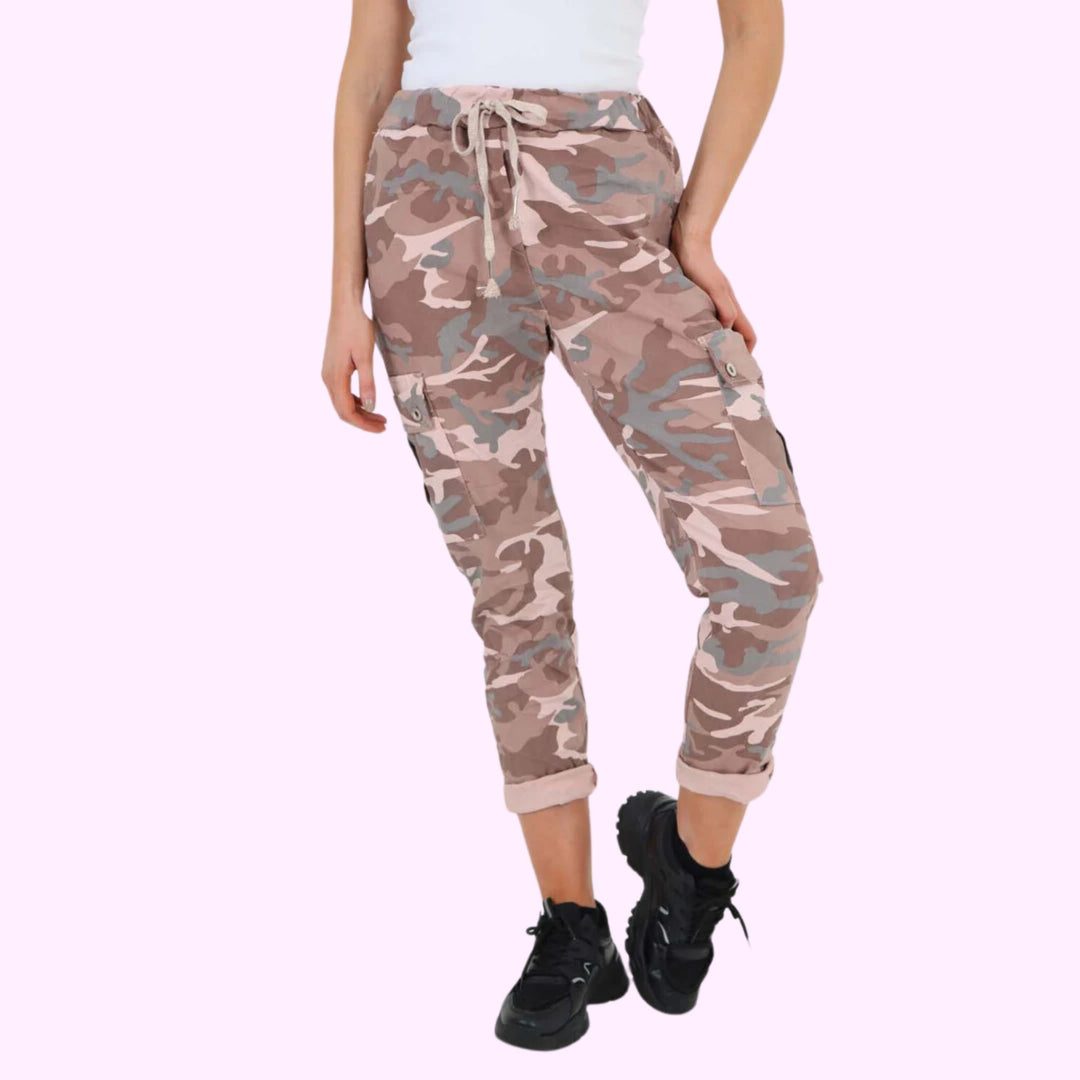 Italian Drawstring Camo Side Pockets Cargo Trousers