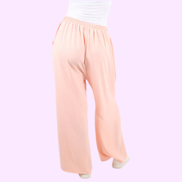 Italian Plain Elasticated Waist Side Pockets Cotton Trousers