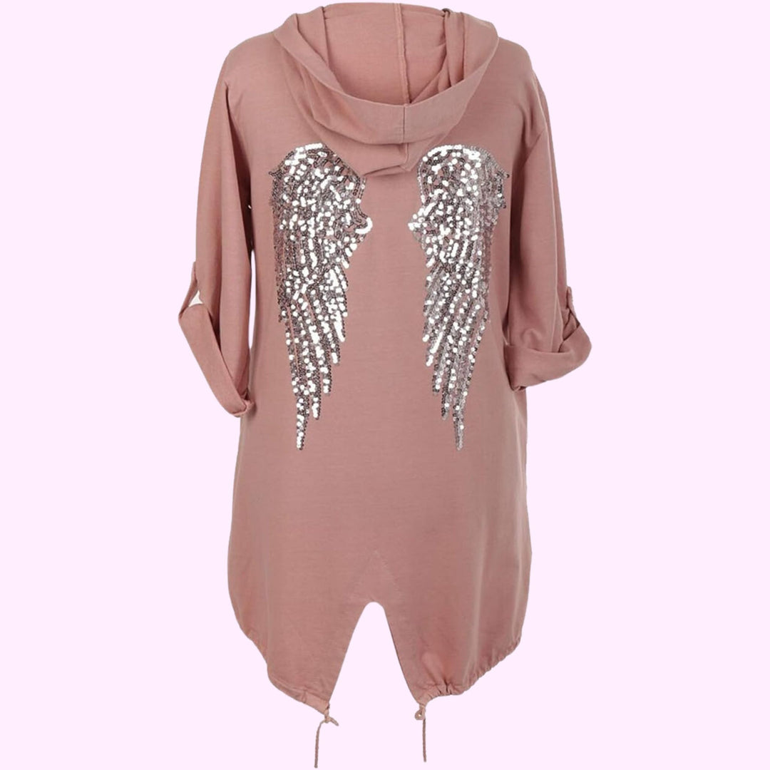 Italian Sequin Angel Wings Back Tunic Hooded