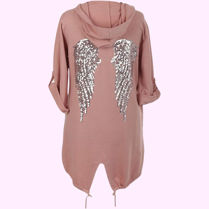 Italian Sequin Angel Wings Back Tunic Hooded