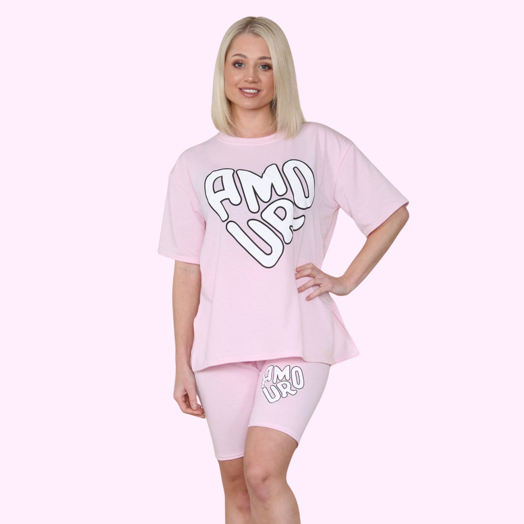 AMOUR Print Cycling Short Co Ord T Shirt Set