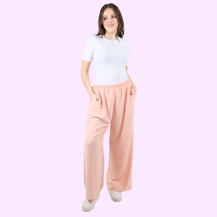 Italian Plain Elasticated Waist Side Pockets Cotton Trousers