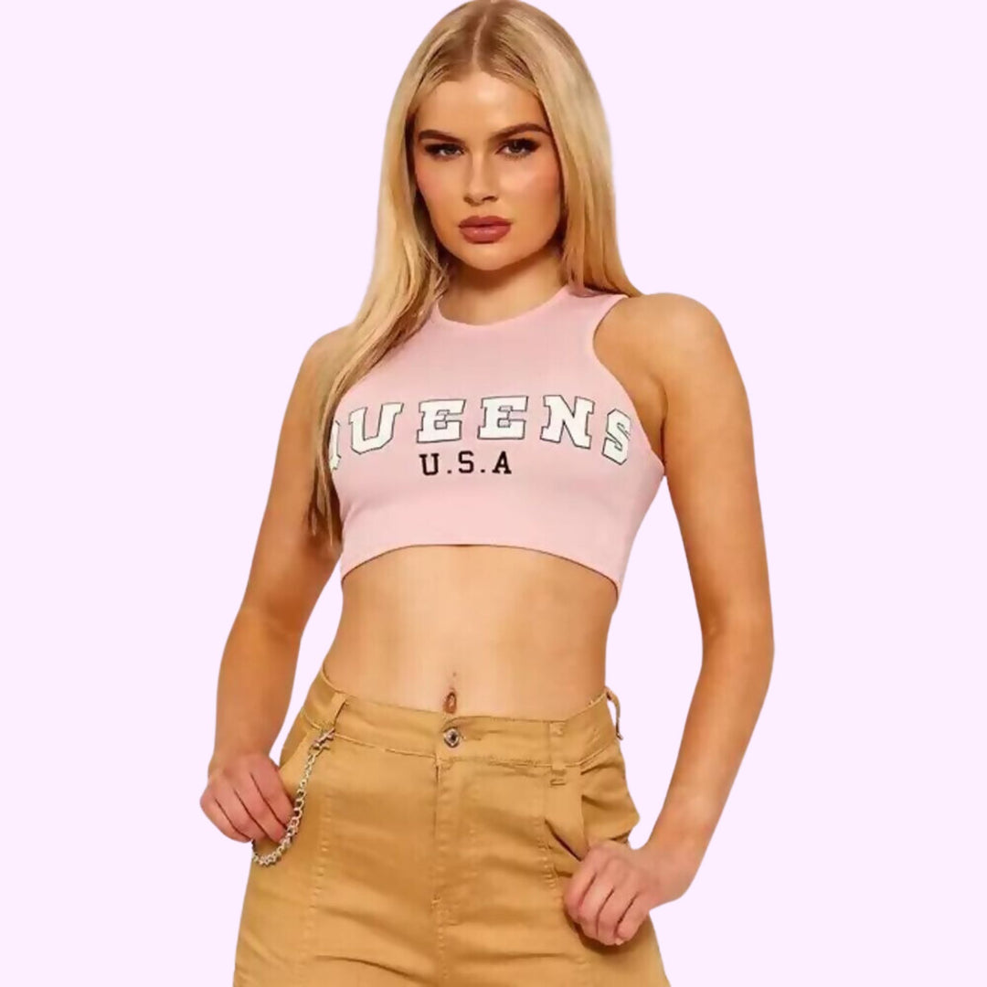 QUEEN U.S.A RIBBED CROP TOP