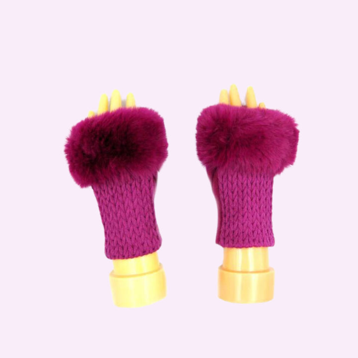 Stitch Knitted Pattern Fingerless Faux Fur Gloves