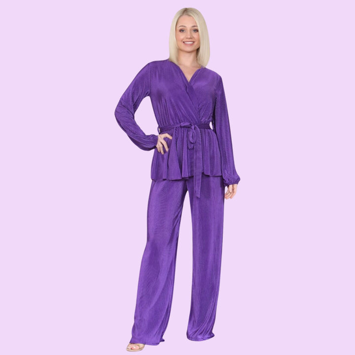 PLISSE PLEATED BELTED CO-ORD SET