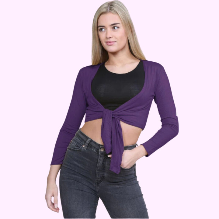 Long Sleeve Front Tie Crop Shrug